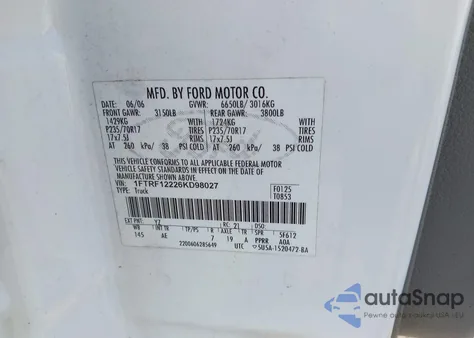 2006 Ford F-150 Stx/Xl/Xlt z USA, uszkodzony, nr VIN 1FTRF12226KD98027